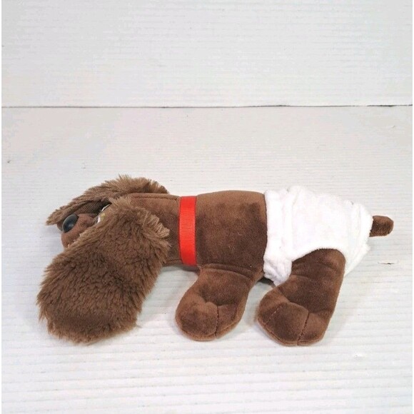 Hasbro Pound Puppies Brown Plush Dog 8" w/ Red Collar & Diaper Vintage Plushie - Picture 2 of 7